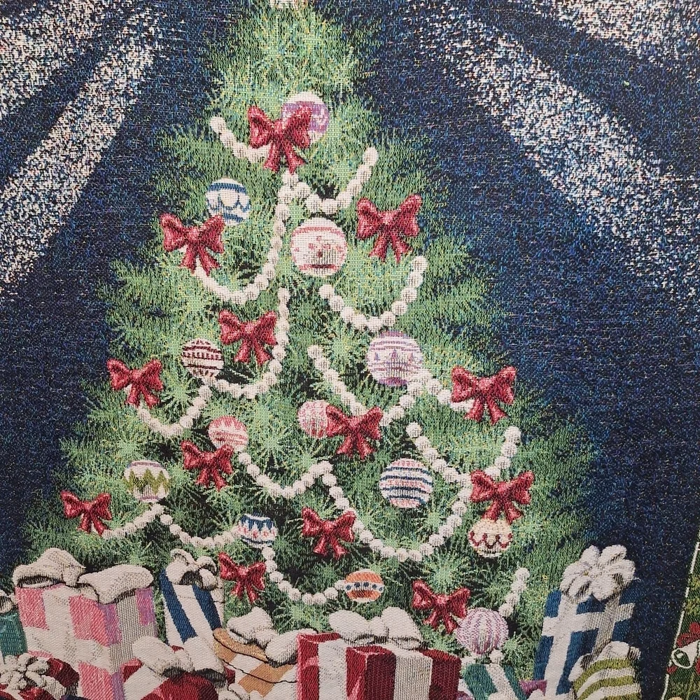 Green and Red Holiday Blanket with Festive Christmas Tree Design